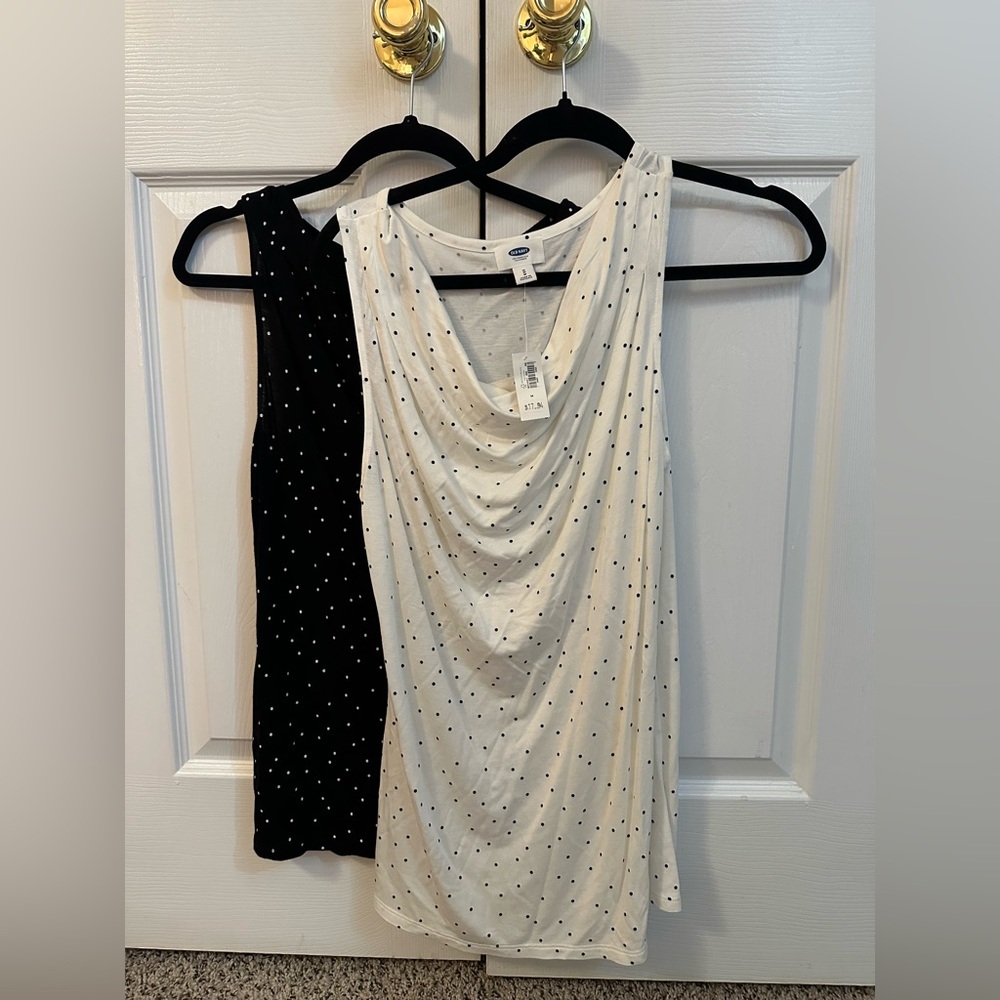 Old Navy Black and White Polka Dot Cowl Neck Tops (2)